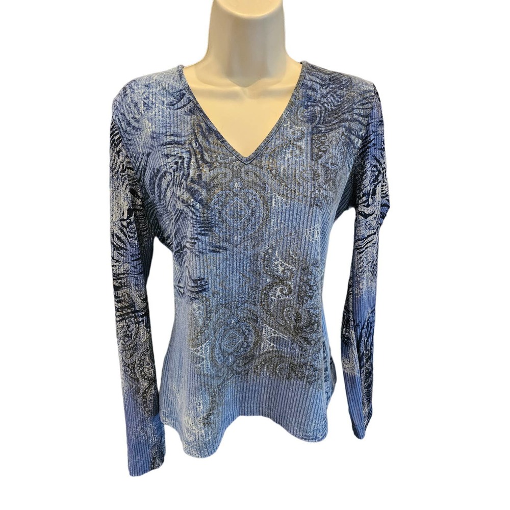 Dismero Italian sheer sleeves v neck blouse top size large L